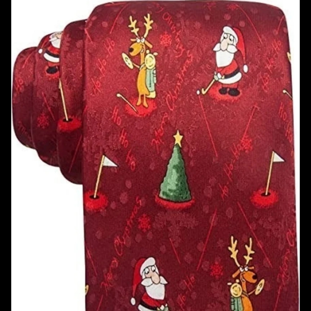 Golfing Santa with Reindeer Silk Christmas Tie John Ashford BNWT 2024 RETIRED
